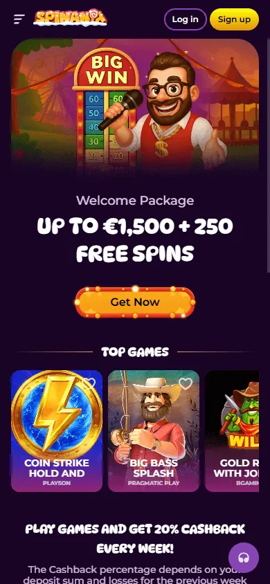 Spinania Casino mobile browser experience on a responsive home screen